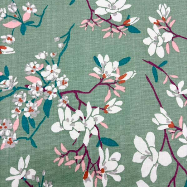 Beschichtete Baumwolle Blumenranken mint